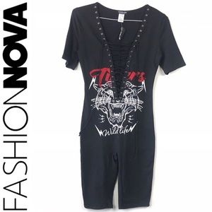 Tiger Lace Up Front Bodysuite Romper